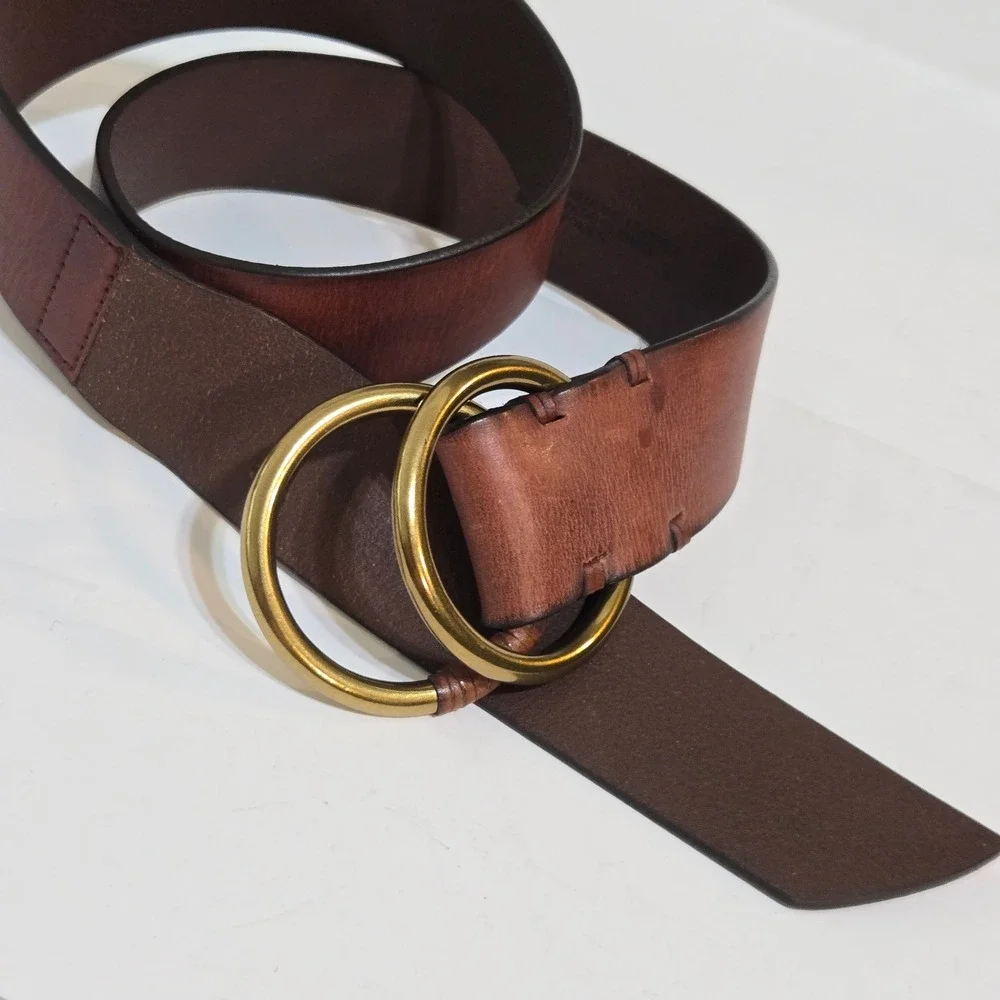 Gap Double O-Ring Belt Womens Small Brown Genuine Leather Brass Buckle 33-36